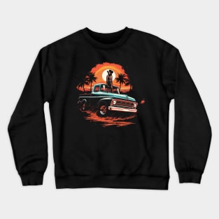 Coastal Cowgirl on Truck Retro Sunset Illustration Crewneck Sweatshirt